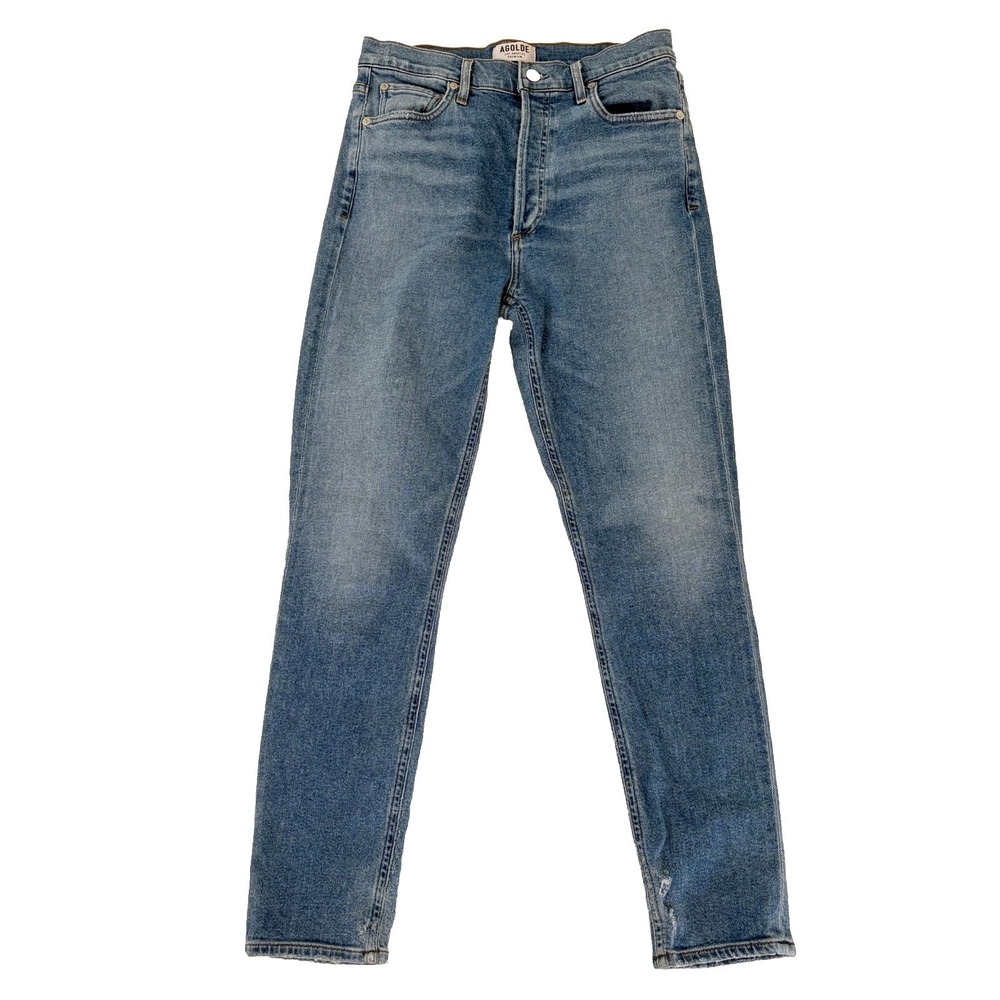 AGOLDE Nico Jeans 27 High‎ Rise Slim Fit Distressed Medium Wash Button Fly Denim